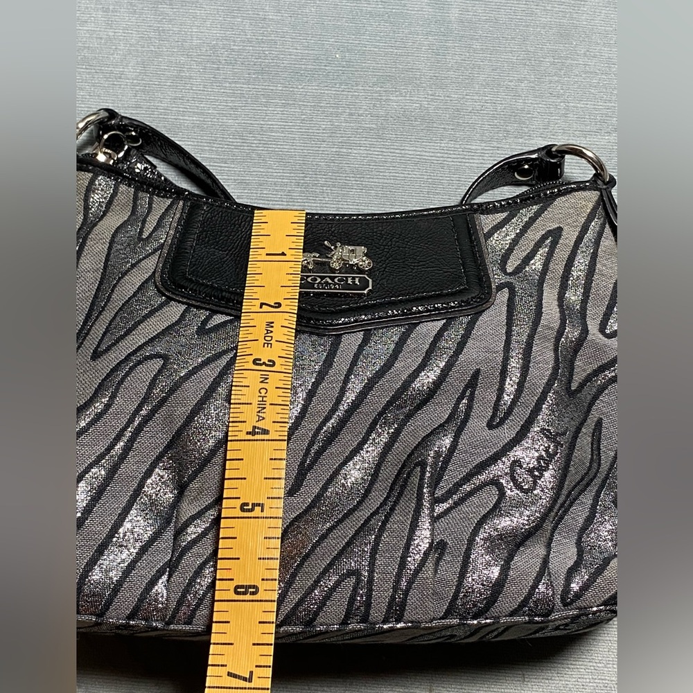 EUC coach metallic zebra print purse 10.5” x 6.5” x 3.25”; 6.5 handle drop - Picture 9 of 16